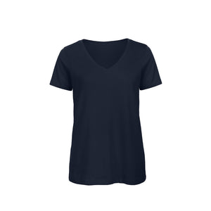 Eko poslovni pokloni | Promotivna ženska t-shirt V-izrez majica od organskog pamuka, 140gsm, navy plave boje