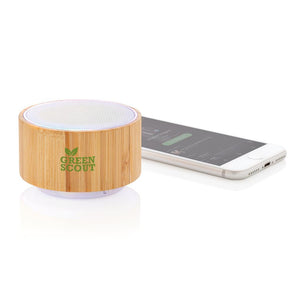 Promotivni bežični zvučnik od bambusa s ambijentalnim svjetlom, s tiskom loga | Poslovni pokloni