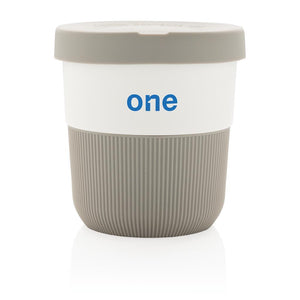 Promotivna coffe to go šalica od PLA biorazgradive plastike sive boje za tisak logotipa | Poslovni pokloni | Promo pokloni