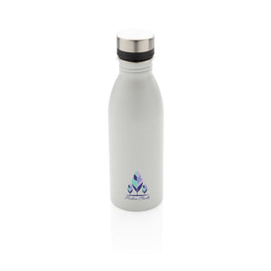 Promotivna deluxe metalna boca za vodu, 500ml, bijele boje, s tiskom loga | Poslovni pokloni