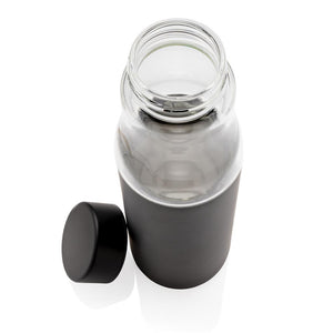 Eko poslovni pokloni | Promidžbena vakuumski izolirana eko staklena boca, 500ml, crne boje