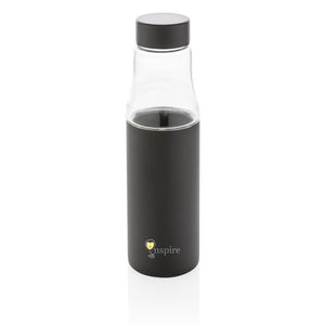 Eko poslovni pokloni | Promotivna vakuumski izolirana eko staklena boca, 500ml, crne boje, s tiskom loga
