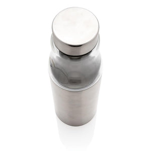 Eko poslovni pokloni | Reklamna vakuumski izolirana eko staklena boca, 500ml, srebrne boje