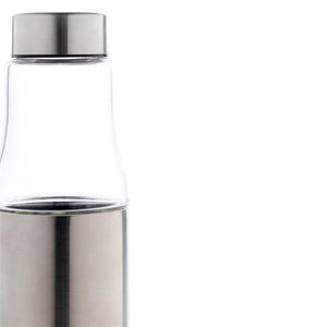 Eko poslovni pokloni | Promotivna vakuumski izolirana eko staklena boca, 500ml, srebrne boje, s tiskom loga