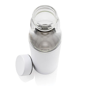 Eko poslovni pokloni | Promotivna vakuumski izolirana eko staklena boca, 500ml, bijele boje, za tisak loga