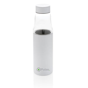 Eko poslovni pokloni | Promotivna vakuumski izolirana eko staklena boca, 500ml, bijele boje, s tiskom loga