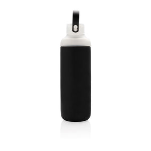 Promidžbena staklena boca sa silikonskom navlakom, 500ml, crne boje | Poslovni pokloni