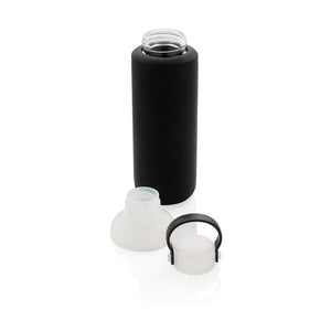 Promotivna staklena boca sa silikonskom navlakom, 500ml, crne boje, za tisak loga | Poslovni pokloni