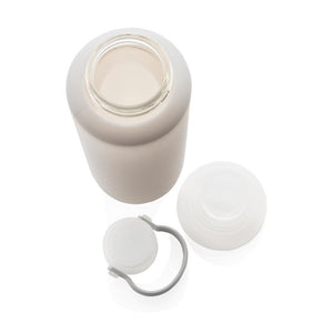 Promotivna staklena boca sa silikonskom navlakom, 500ml, sive boje | Poslovni pokloni i promotivni proizvodi s tiskom loga