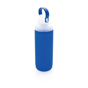 Promotivna staklena boca sa silikonskom navlakom, 500ml, plave boje | Poslovni pokloni
