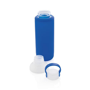 Promotivna staklena boca sa silikonskom navlakom, 500ml, plave boje, za tisak loga | Poslovni pokloni