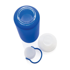 Promotivna staklena boca sa silikonskom navlakom, 500ml, plave boje | Poslovni pokloni i promotivni materijali s tiskom loga