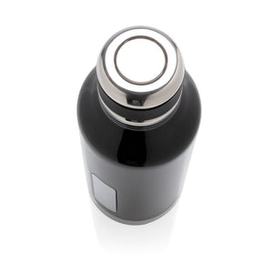 Nepropusna promotivna termos boca s metalnom pločicom za logo, 500ml, crne boje, za tisak loga | Poslovni pokloni