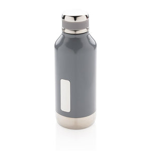 Nepropusna promotivna termos boca s metalnom pločicom za logo, 500ml, sive boje | Poslovni pokloni