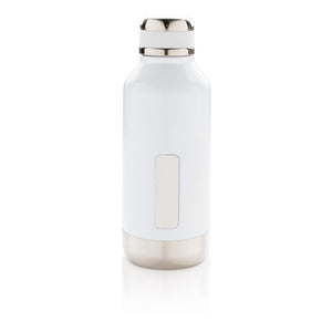 Nepropusna reklamna termos boca s metalnom pločicom za logo, 500ml, bijele boje | Poslovni pokloni