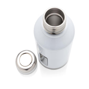 Nepropusna promotivna termos boca s metalnom pločicom za logo, 500ml, bijele boje, za tisak loga | Poslovni pokloni