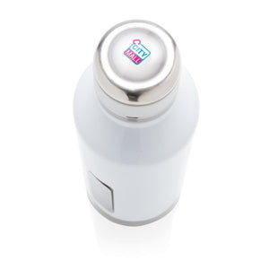 Nepropusna promotivna termos boca s metalnom pločicom za logo, 500ml, bijele boje | Poslovni pokloni i promotivni materijali s tiskom loga