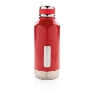 Nepropusna reklamna termos boca s metalnom pločicom za logo, 500ml, crvene boje | Poslovni pokloni