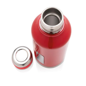 Nepropusna promotivna termos boca s metalnom pločicom za logo, 500ml, crvene boje, za tisak loga | Poslovni pokloni
