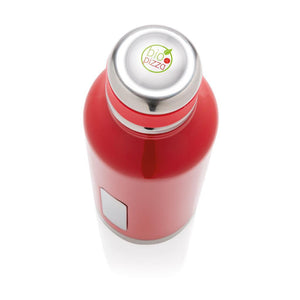 Nepropusna promotivna termos boca s metalnom pločicom za logo, 500ml, crvene boje | Poslovni pokloni i promotivni proizvodi s tiskom loga