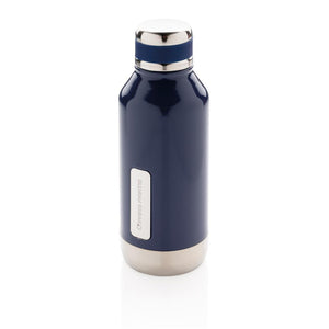 Nepropusna promotivna termos boca s metalnom pločicom za logo, 500ml, plave boje, s tiskom loga | Poslovni pokloni