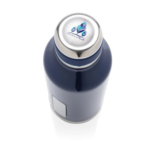 Nepropusna promotivna termos boca s metalnom pločicom za logo, 500ml, plave boje | Poslovni pokloni i promotivni proizvodi za tisak loga