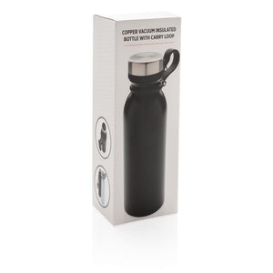 Promotivna boca s vakuumskom bakrenom izolacijom, 600ml, crne boje, u poklon pakiranju | Poslovni pokloni