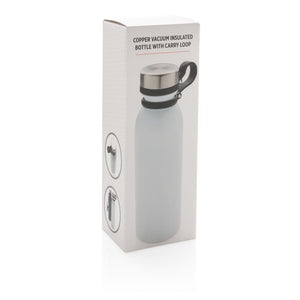 Promotivna boca s vakuumskom bakrenom izolacijom, 600ml, bijele boje, u poklon pakiranju | Poslovni pokloni