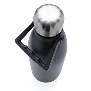Eko poslovni pokloni | Velika promo čelična termos boca, 1,5L, crne boje, s ručkom za nošenje