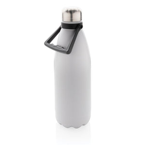 Eko poslovni pokloni | Velika promo čelična termos boca, 1,5L, bijele boje, s ručkom za nošenje