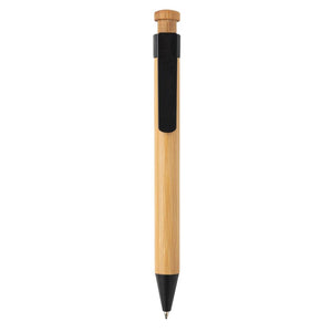 Promotivna eko kemijska olovka od bambusa s klipsom od pšenične slame, crne boje, za tisak loga