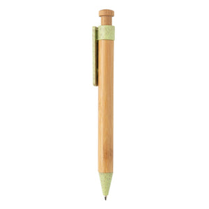 Reklamna eko kemijska olovka od bambusa s klipsom od pšenične slame, zelene boje