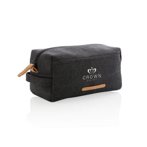 Promotivna platnena luksuzna kozmetička torbica bez PVC-a, crne boje, s tiskom loga | Poslovni pokloni
