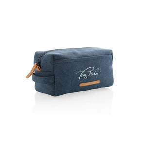 Promotivna platnena luksuzna kozmetička torbica bez PVC-a, plave boje, s tiskom loga | Poslovni pokloni
