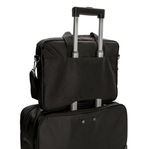 Promotivna torba za 15,4" laptop Swiss Peak crne boje, remen za nošenje sa tiskom logotipa | Poslovni pokloni | Promo pokloni