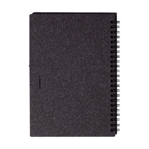 Eko promotivni A5 notes od recikliranog papira s eko kemijskom olovkom, crne boje, zadnje korice | Poslovni pokloni